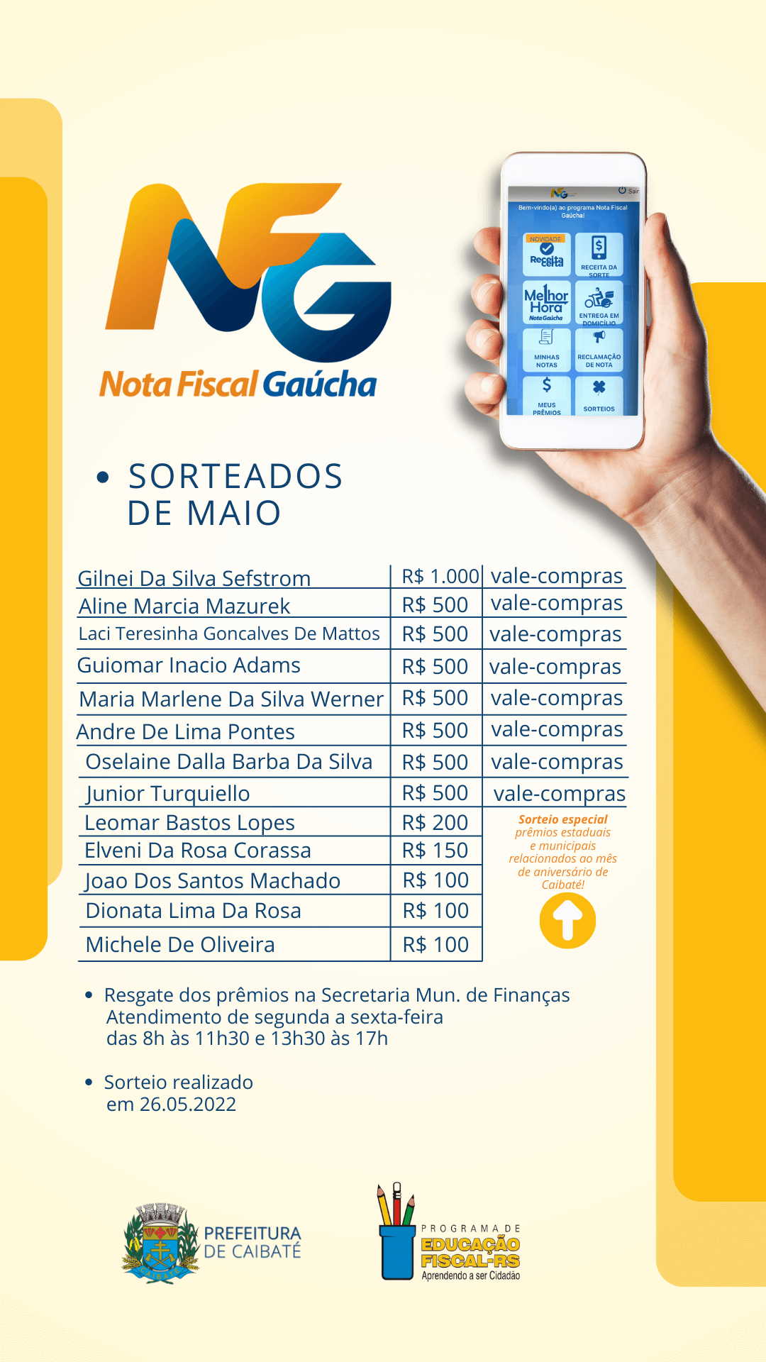 NFG: CONFIRA OS PREMIADOS DO MÊS DE MAIO